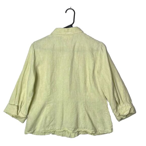 100% Linen Pintuck Zip Blouse Light Green PM Coastal Cottagecore Lagenlook - Picture 2 of 9
